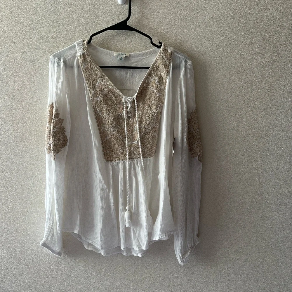 Sundance palace pathway tunic embroidered white beige gold boho least size small - Picture 2 of 8